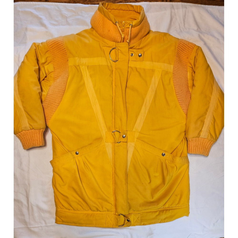 Vintage Bright Yellow‎ Ski Jacket Women's Puffer Hooded Winter Snow Coat